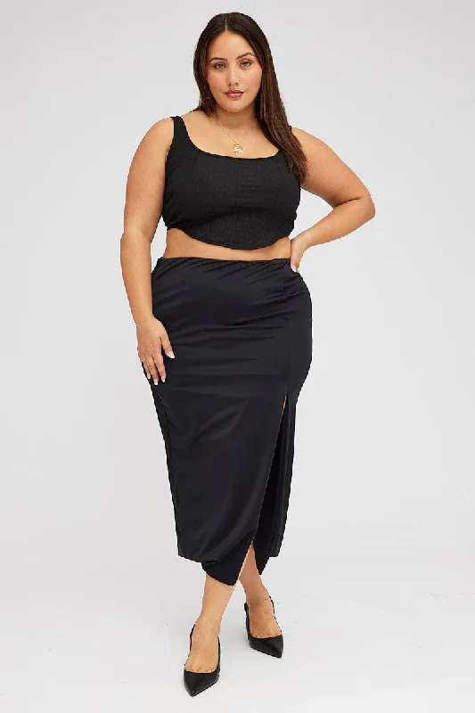 Black High Split Long Skirt Jersey