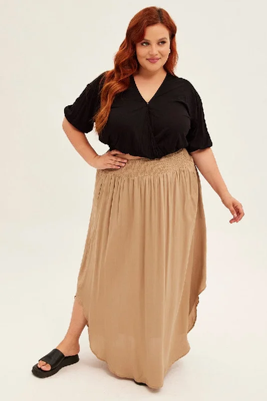 Green Maxi Skirt Shirred Waist