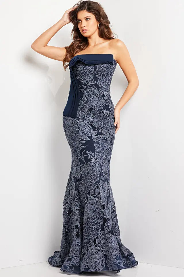 Jovani -23031 Straight Strapless Lace Evening Dress