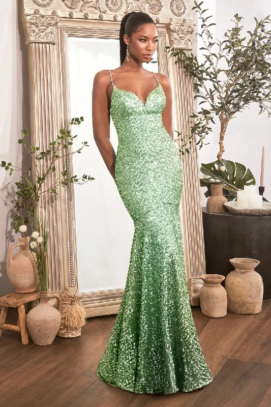 Clearance Sale Cinderella Divine -CH066CL V-Neck Sequin Mermaid Dress