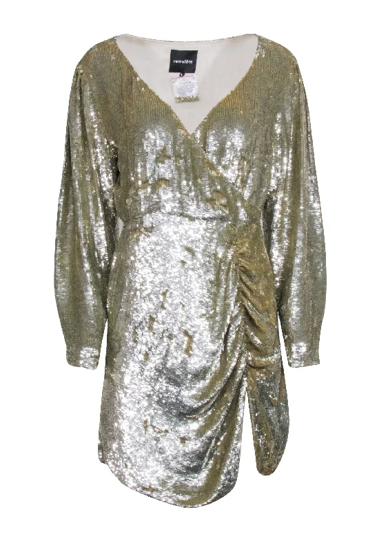 Retrofete - Gold Sequin Wrap Bodice "Stacey" Dress Sz L