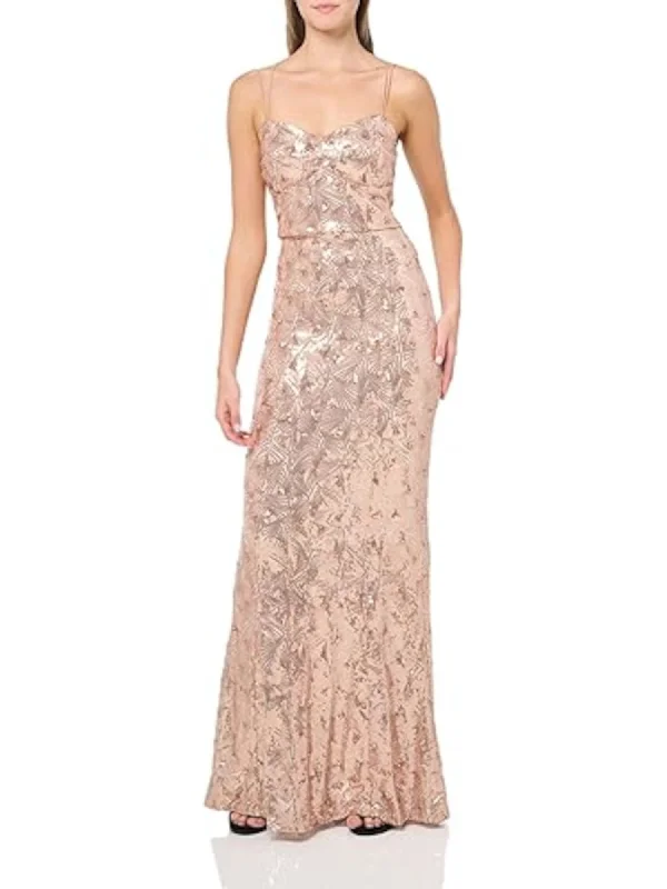 SPEECHLESS Womens Pink Zippered Sequined Strappy Padded Spaghetti Strap Sweetheart Neckline Full-Length Formal Gown Dress