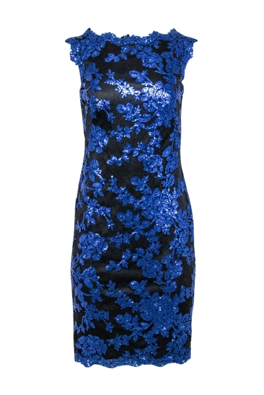 Tadashi Shoji - Blue Sequin & Black Lace Dress Sz 4