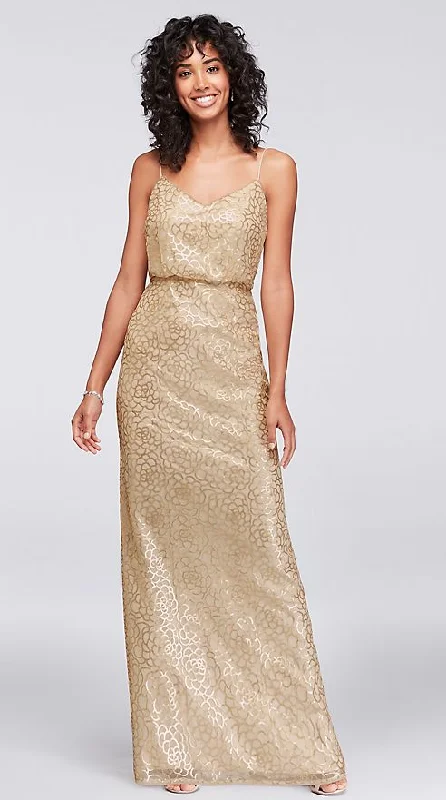 David's Bridal Gold Sequin Dress