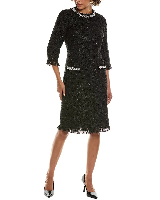 Teri Jon by Rickie Freeman Metallic Boucle Pearl Midi Dress