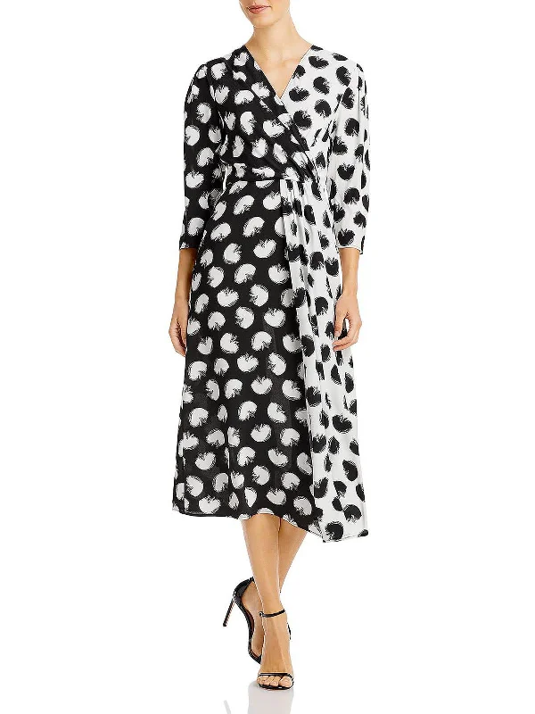 Womens Surplice Midi Wrap Dress