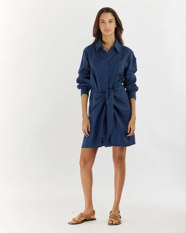 Marseille Linen Shirt Dress - Navy