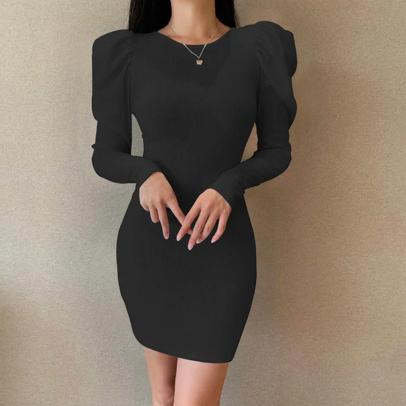 Back Lace Up Soild Bodycon Short Dress