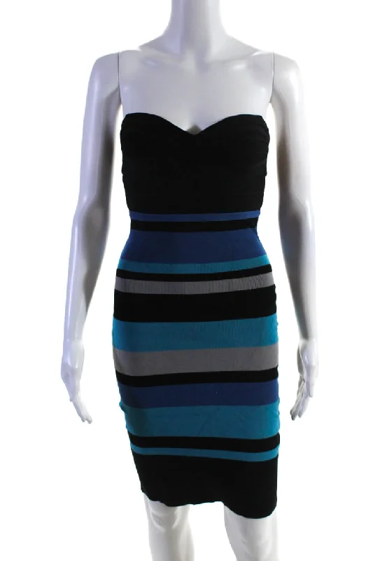 Herve Leger Womens Colorblock Print Strapless Bodycon Dress Multicolor