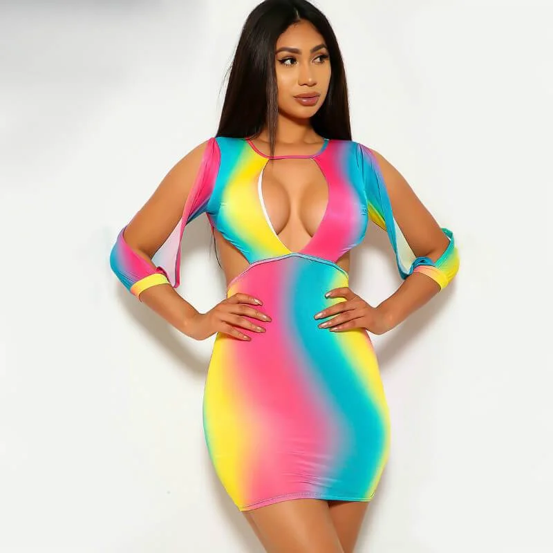 Multicolor Cut Out Bodycon Short Dress