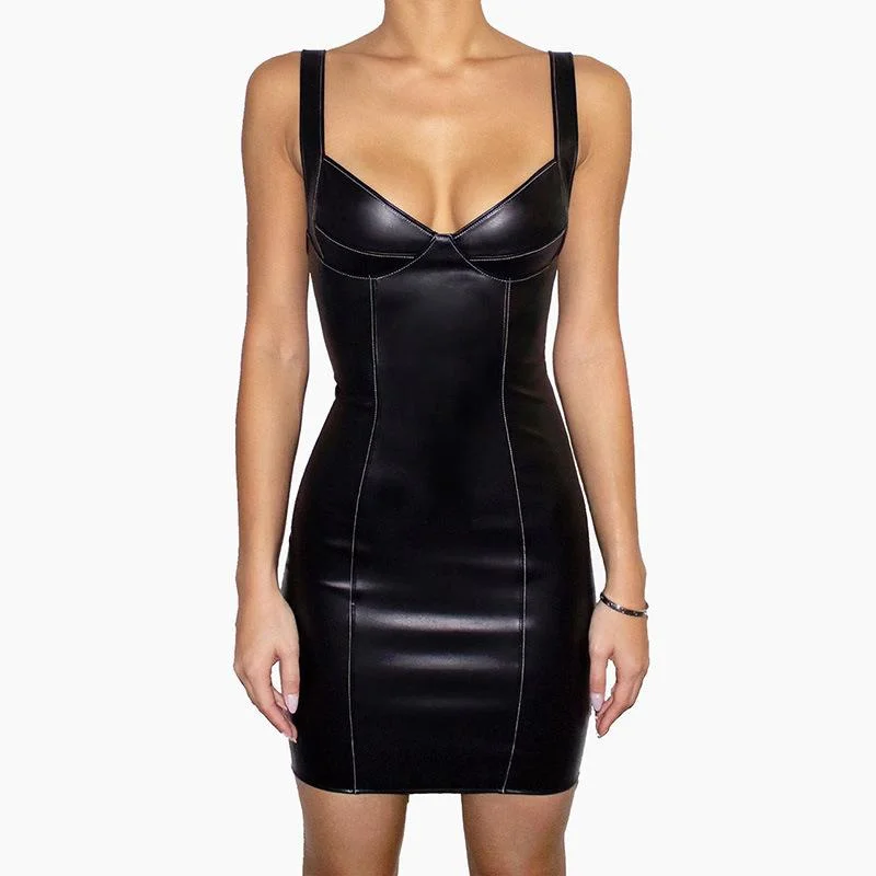 Sexy PU Sleeveless Bodycon Dress