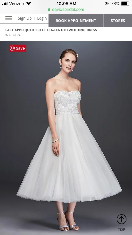 David's Bridal Lace Appliqued Tulle Tea-Length Dress WG3876