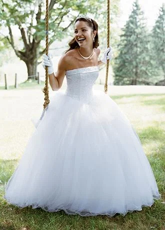 David's Bridal No Train Tulle Ball Gown with Beaded Satin Bodice