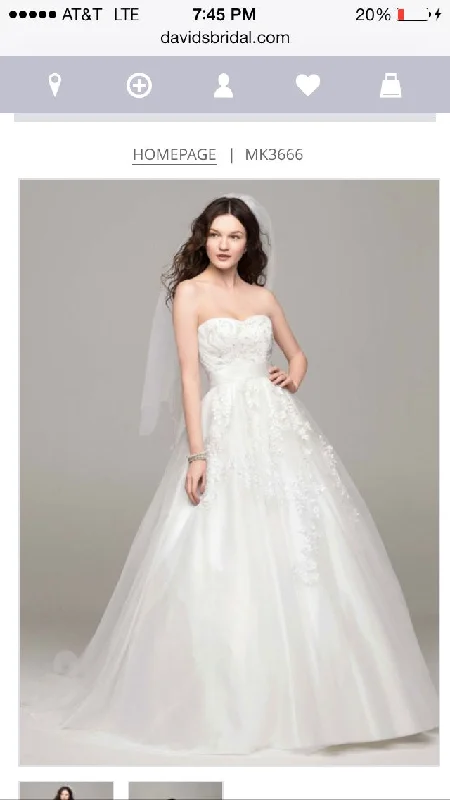 David's Bridal Strapless Tulle Ball gown with beaded appliqués M