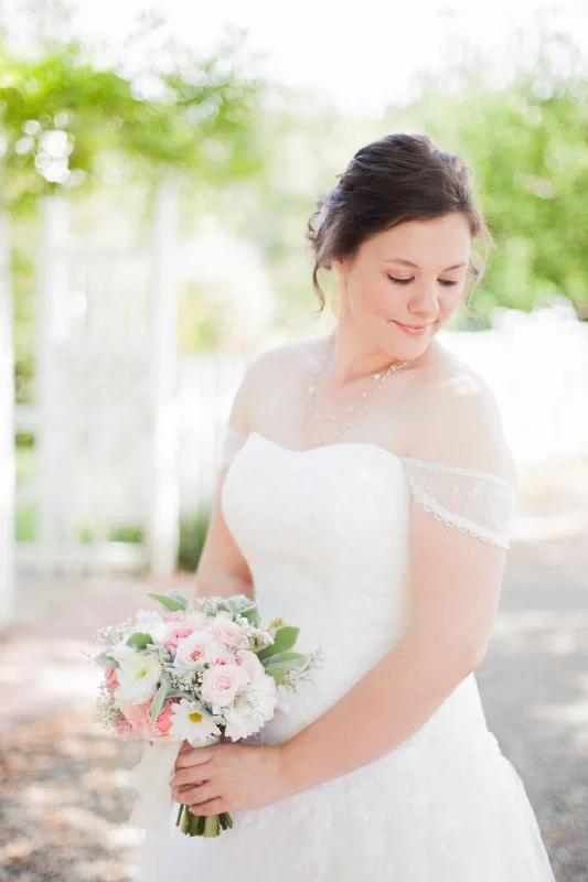 David's Bridal Strapless Tulle Ball Gown with Lace Embellishments