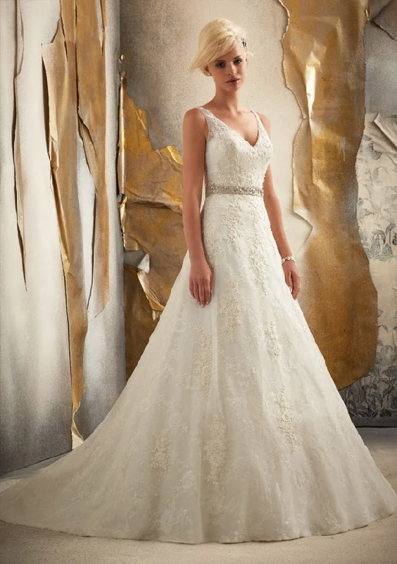 Mori Lee 1915 Venice Lace Applique on Tulle Over Chantily L