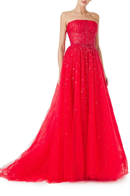 Strapless Embroidered Tulle Gown